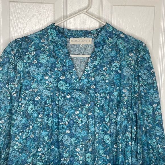 Beverly Drive Tuckernuck Blue Floral Tiered Mini Dress Retro Cottagecore S - Picture 4 of 12